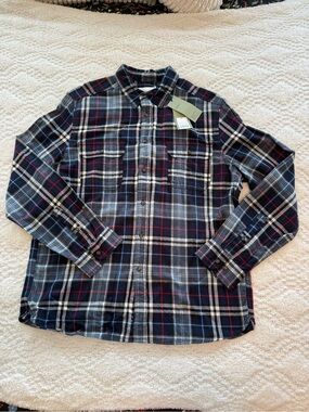 Goodfellow & Co Navy Plaid Button-Down Shirt with Red Accents